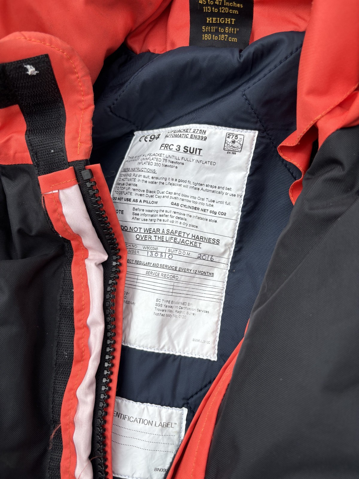 Mullian FRC 3 Safety/Immersion Suit - Built-in Lifejacket — photo 2 of 6